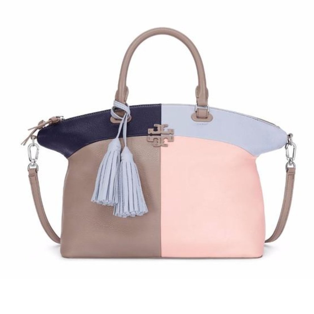 Tory Burch Patchwork Med Slouchy French Gray EUC